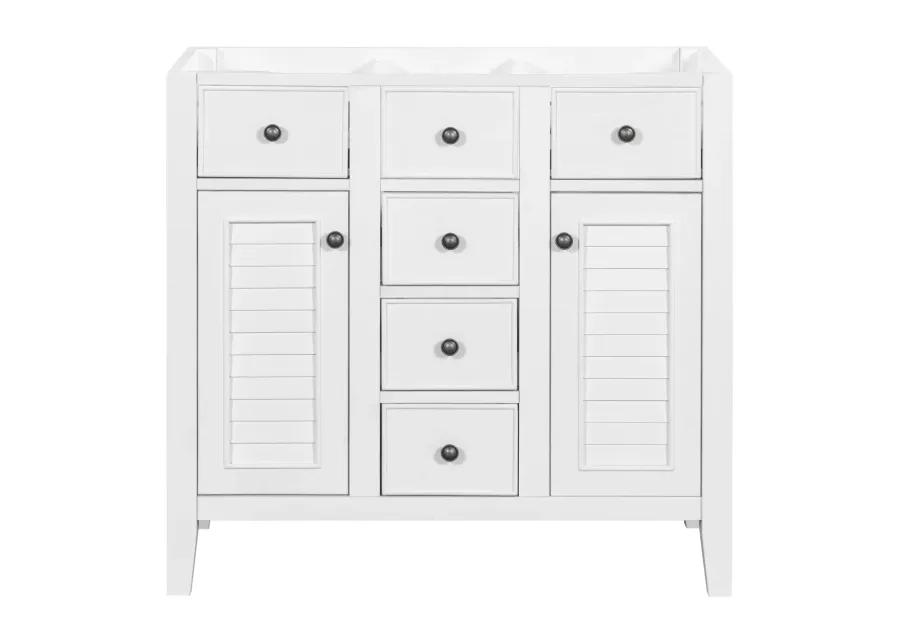 36" Bathroom Vanity Without Sink, Cabinet Base Only, Two Cabinets And Five Drawers, Solid Wood Frame