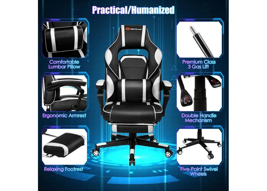 Goplus Massage Gaming Chair Reclining Racing Computer Office Chair with Footrest White