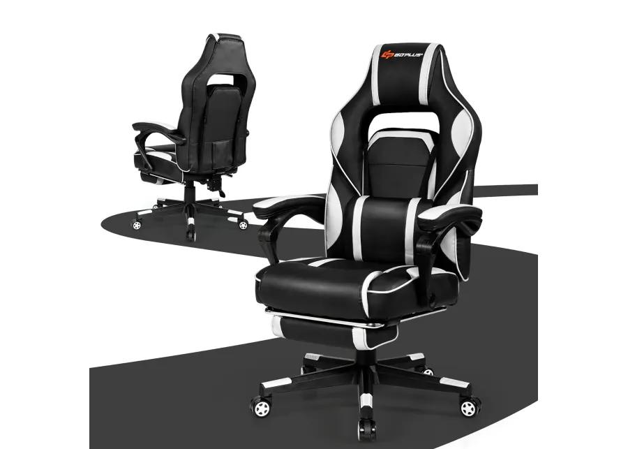 Goplus Massage Gaming Chair Reclining Racing Computer Office Chair with Footrest White