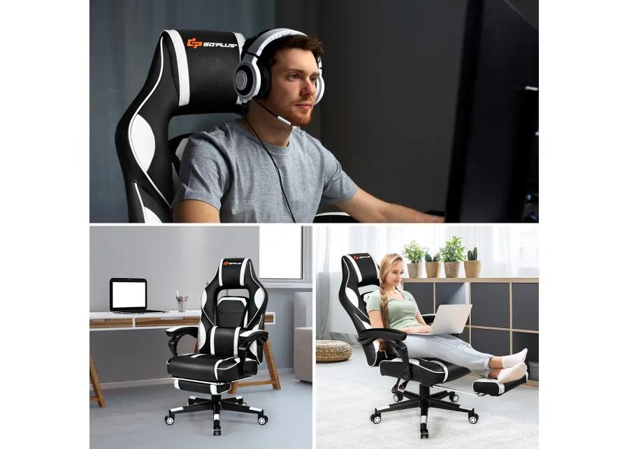 Goplus Massage Gaming Chair Reclining Racing Computer Office Chair with Footrest White