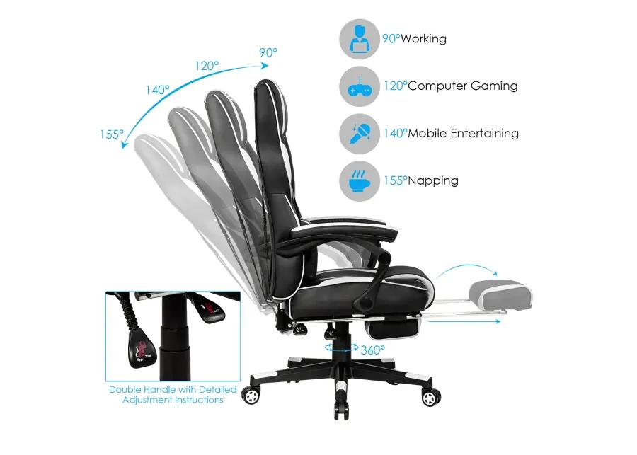 Goplus Massage Gaming Chair Reclining Racing Computer Office Chair with Footrest White