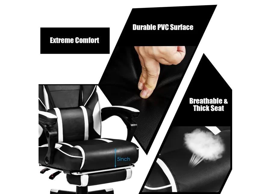 Goplus Massage Gaming Chair Reclining Racing Computer Office Chair with Footrest White