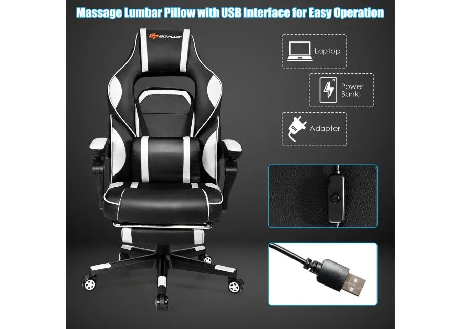 Goplus Massage Gaming Chair Reclining Racing Computer Office Chair with Footrest White