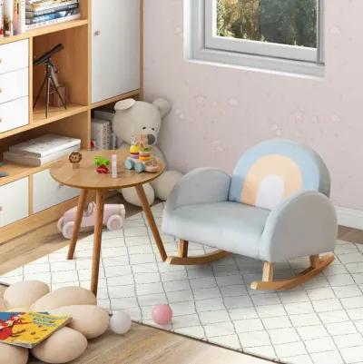 Toddler Rocking Chair with Solid Rubber Wood Frame Soft Velvet Cover-Blue