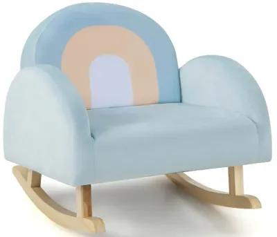 Toddler Rocking Chair with Solid Rubber Wood Frame Soft Velvet Cover-Blue