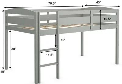 Wooden Twin Low Loft Bunk Bed with Guard Rail and Ladder