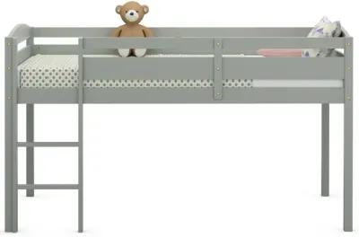 Wooden Twin Low Loft Bunk Bed with Guard Rail and Ladder