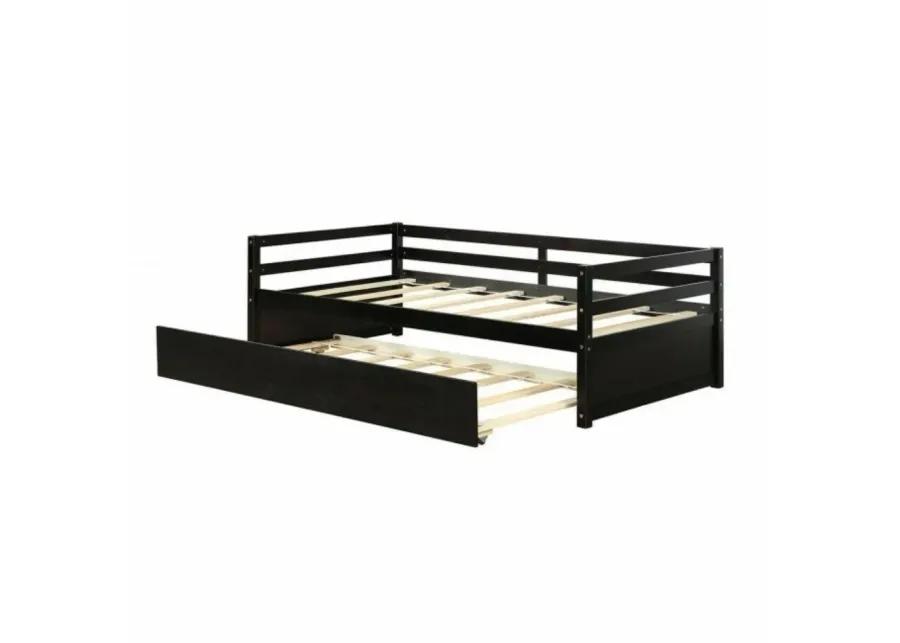 QuikFurn Twin/Twin Dorm Style Trundle Daybed Platform Bed Frame in Espresso