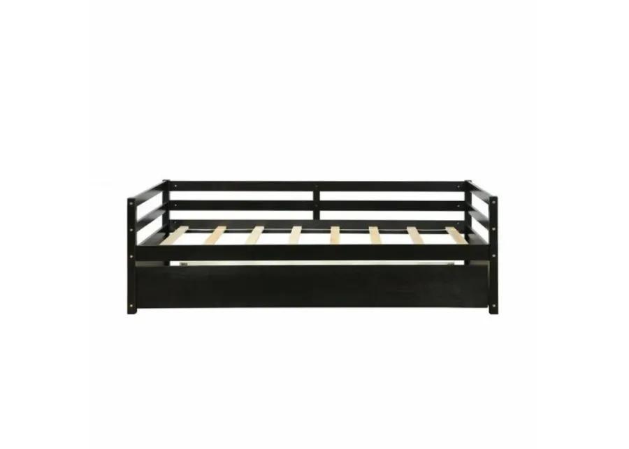 QuikFurn Twin/Twin Dorm Style Trundle Daybed Platform Bed Frame in Espresso