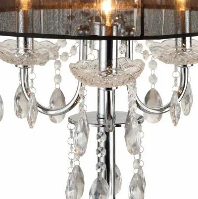 Metal Chandelier Table Lamp with Crystal Accent, Set of 2,Black and Chrome-Benzara