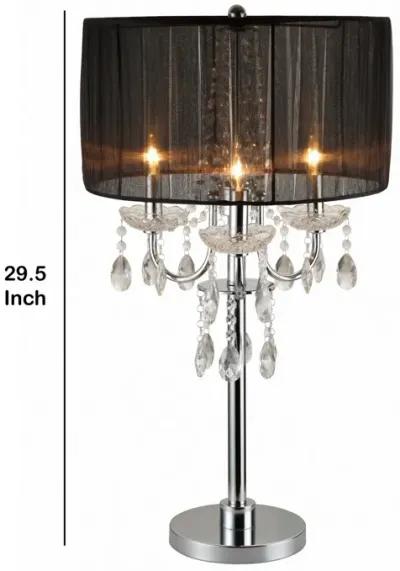 Metal Chandelier Table Lamp with Crystal Accent, Set of 2,Black and Chrome-Benzara