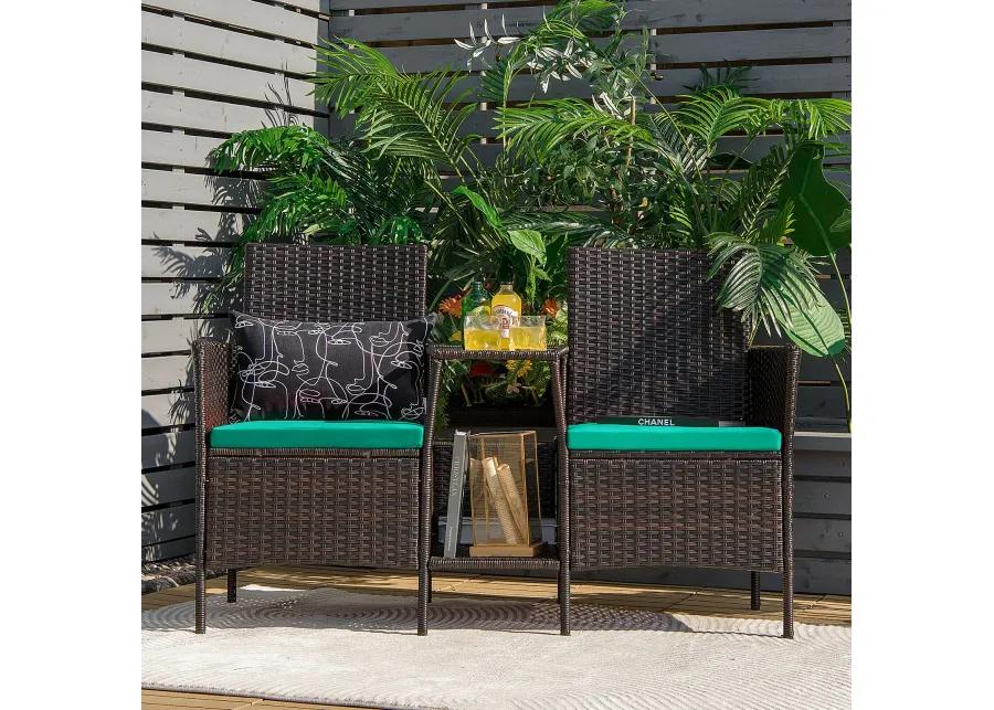 Patio Rattan Wicker Conversation Set Sofa Cushioned Loveseat Glass Table