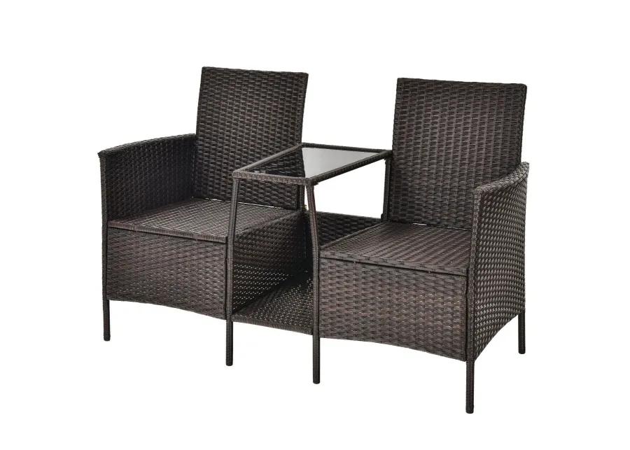 Patio Rattan Wicker Conversation Set Sofa Cushioned Loveseat Glass Table