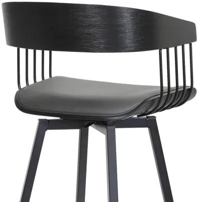 Athena Swivel Black Wood Counter Stool in Grey Faux Leather with Black Metal