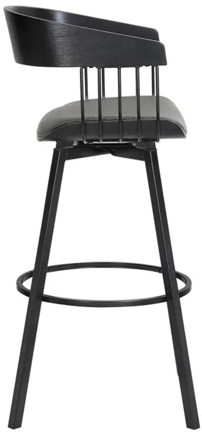 Athena Swivel Black Wood Counter Stool in Grey Faux Leather with Black Metal