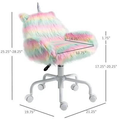 Colorful Kids' Chair: Fluffy Unicorn Vanity Office Chair with Rainbow Swivel