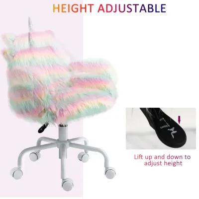 Colorful Kids' Chair: Fluffy Unicorn Vanity Office Chair with Rainbow Swivel