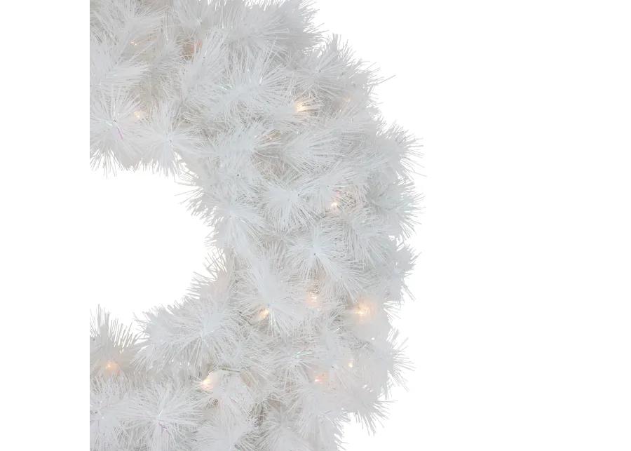 Pre-Lit White Alaskan Pine Artificial Christmas Wreath  24-Inch  Warm White LED Lights