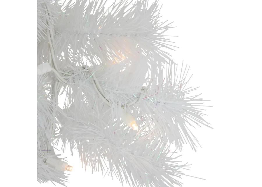 Pre-Lit White Alaskan Pine Artificial Christmas Wreath  24-Inch  Warm White LED Lights