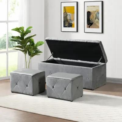 1 Piece Rectangular Storage Ottoman Short Velvet With 2 Set Ottomans (Light)