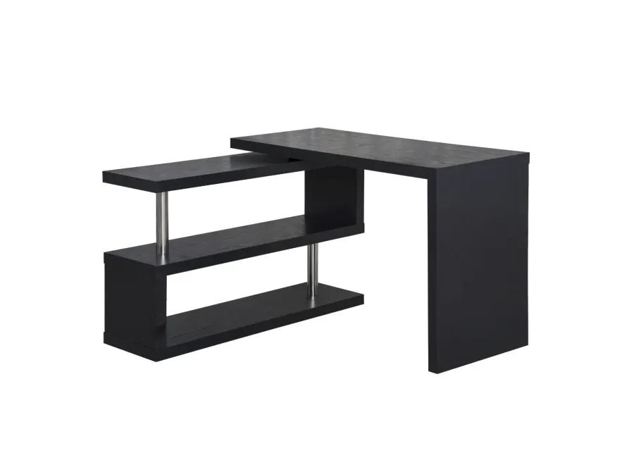 Black Home Office Hub: 360° Rotating L-Shaped Desk with Storage Shelves