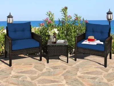 Hivvago 3 Pieces Outdoor Patio Rattan Conversation Set with Seat Cushions