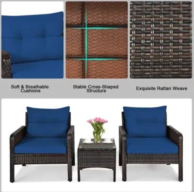 Hivvago 3 Pieces Outdoor Patio Rattan Conversation Set with Seat Cushions