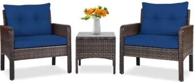 Hivvago 3 Pieces Outdoor Patio Rattan Conversation Set with Seat Cushions