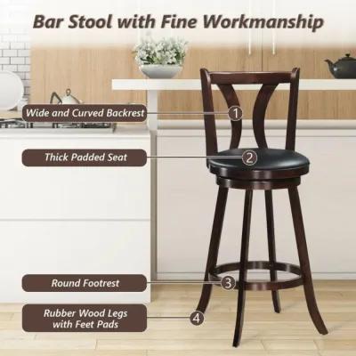 Hivvago 24/29.5 Inch Set of 2 Swivel Bar Stools Bar Height Chairs with Rubber Wood Legs