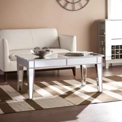 Homezia 42" Silver Mirrored And Metal Rectangular Mirrored Coffee Table