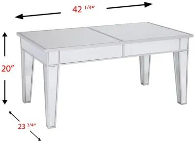 Homezia 42" Silver Mirrored And Metal Rectangular Mirrored Coffee Table