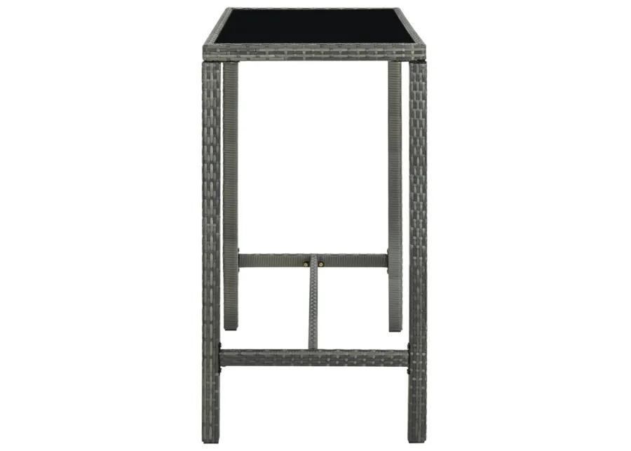 vidaXL Garden Bar Table Gray 51.2"x23.6"x43.3" Poly Rattan and Glass