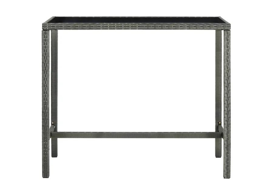 vidaXL Garden Bar Table Gray 51.2"x23.6"x43.3" Poly Rattan and Glass