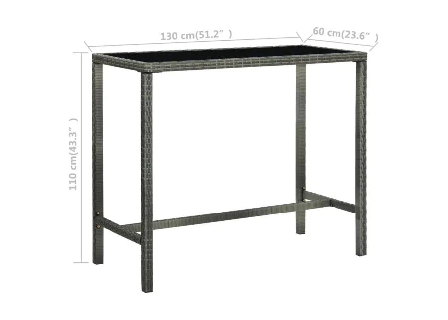 vidaXL Garden Bar Table Gray 51.2"x23.6"x43.3" Poly Rattan and Glass