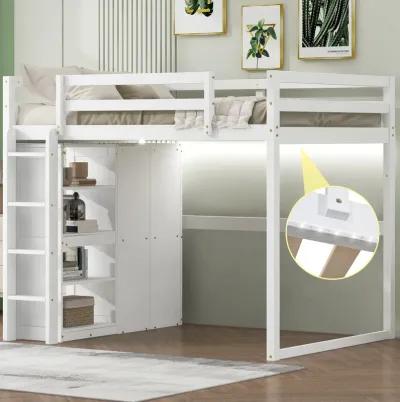 Merax Loft Bed with Wardrobe and Storage Shelves