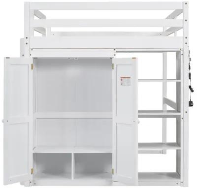 Merax Loft Bed with Wardrobe and Storage Shelves