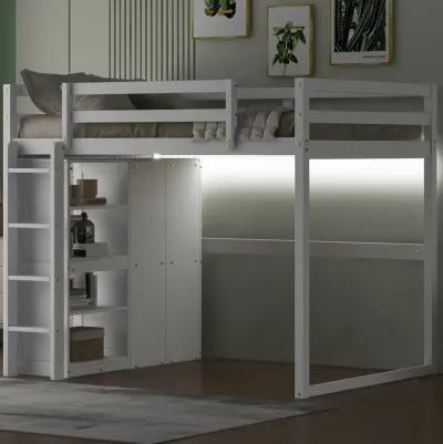 Merax Loft Bed with Wardrobe and Storage Shelves