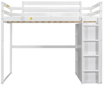 Merax Loft Bed with Wardrobe and Storage Shelves