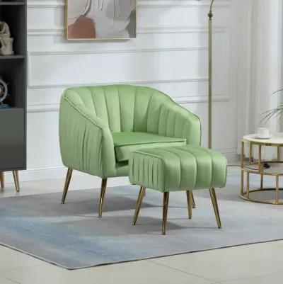 Velvet Accent Chair With Ottoman, Modern Tufted Barrel Chair Ottoman Set For Living Room