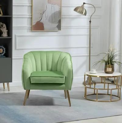 Velvet Accent Chair With Ottoman, Modern Tufted Barrel Chair Ottoman Set For Living Room