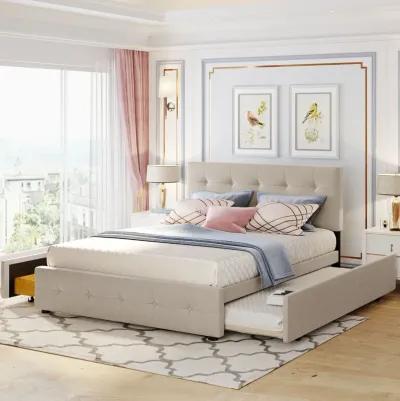 Merax Upholstered Platform Bed with 2 Drawers and 1 Twin XL Trundle