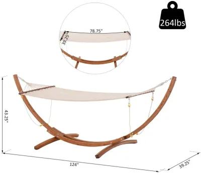 White Boho Bliss: 10' Wood Hammock with Stand for Single Person