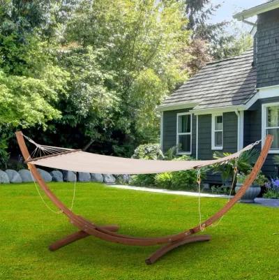 White Boho Bliss: 10' Wood Hammock with Stand for Single Person