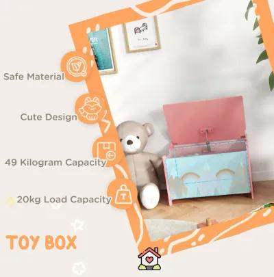 Toy Box with Lid, Toy Chest Storage Organizer for Bedroom with Safety Hinge, Cute Animal Design, Pink