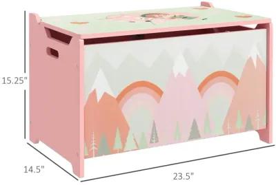 Toy Box with Lid, Toy Chest Storage Organizer for Bedroom with Safety Hinge, Cute Animal Design, Pink