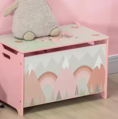 Toy Box with Lid, Toy Chest Storage Organizer for Bedroom with Safety Hinge, Cute Animal Design, Pink