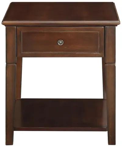 Wooden End Table with One Drawer and One Shelf, Walnut Brown-Benzara