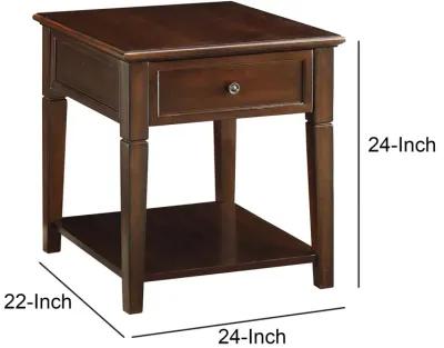 Wooden End Table with One Drawer and One Shelf, Walnut Brown-Benzara