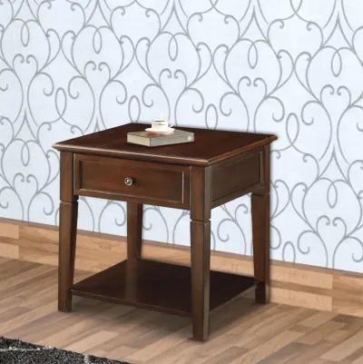 Wooden End Table with One Drawer and One Shelf, Walnut Brown-Benzara