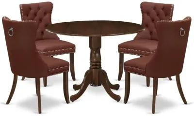 5 Piece Dinette Set Consists of a Round Kitchen Table with Dropleaf